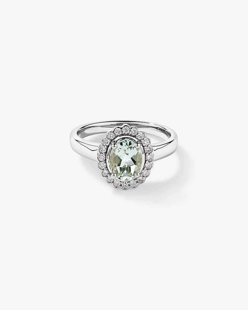 Améthyste verte et 0,20TW de bague Halo en diamant or blanc 10 carats
