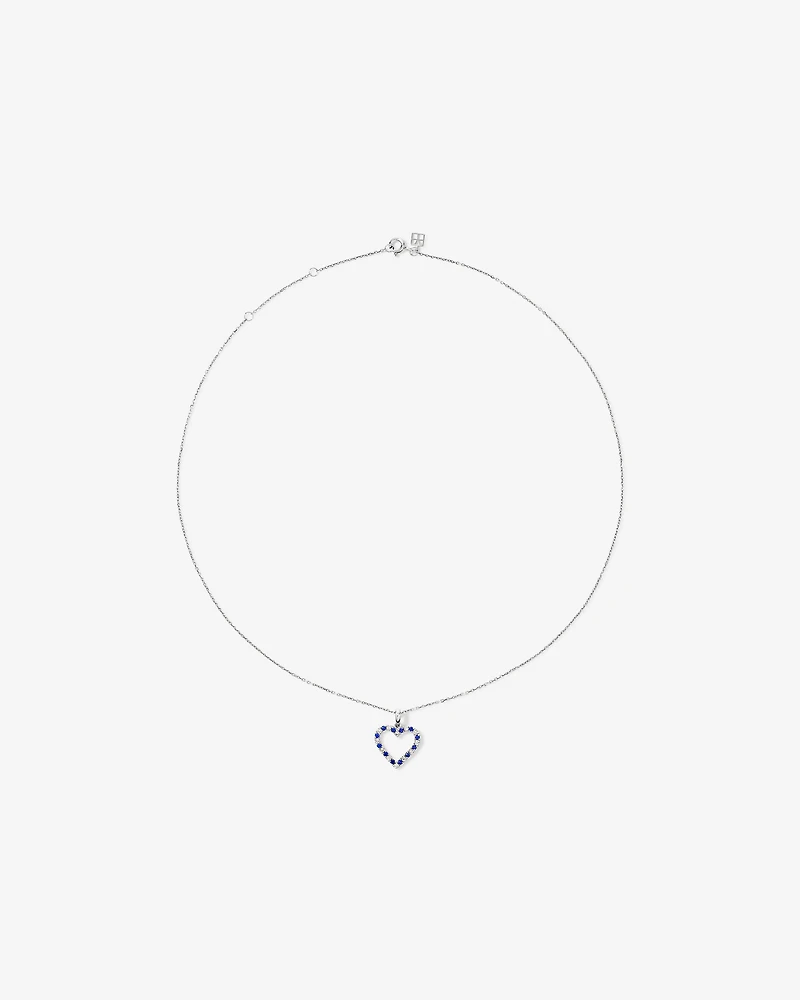 Heart Necklace with Created Blue Sapphire & 0.16 Carat TW of Diamonds in Sterling Silver