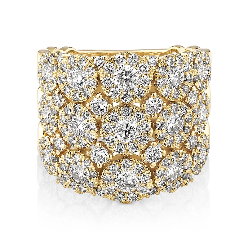 Bague à bulles à 3 rangs en or jaune 14 K avec diamants totalisant 3 ct