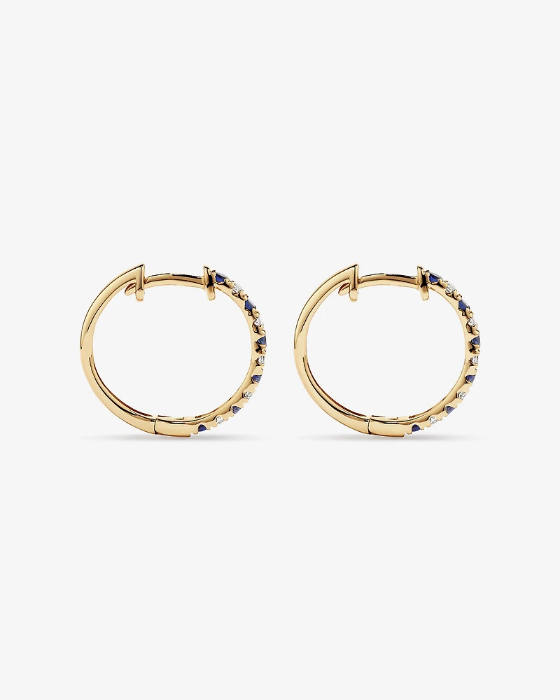 0.22 Carat TW Diamond and Created Sapphire Huggie Hoop Earrings in 10kt Yellow Gold