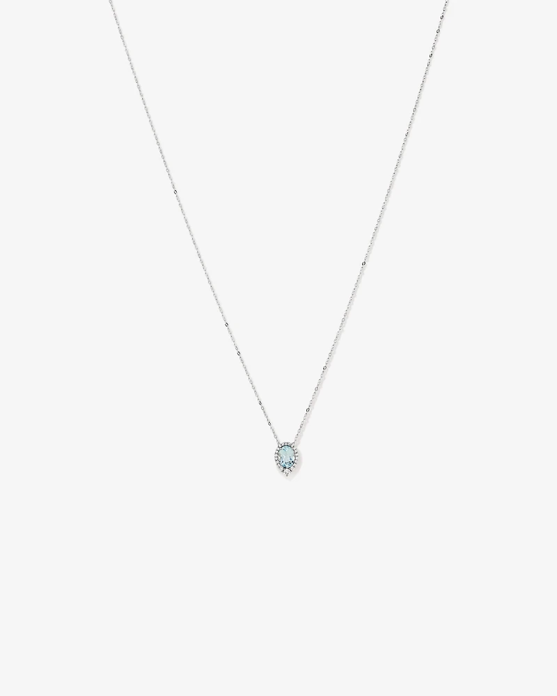 Oval Cut Blue Aquamarine Gemstone and 0.19 Carat TW Diamond Halo Pendant Necklace in 10kt White Gold