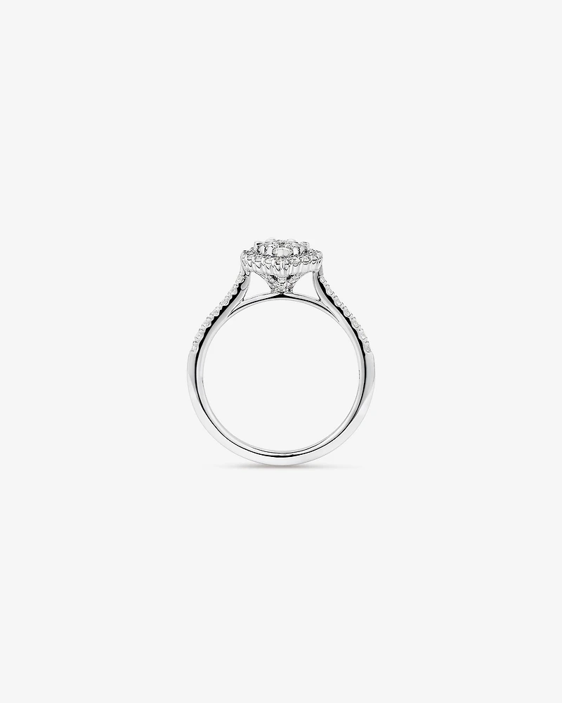 0.79 Carat TW Pear Shaped Cluster Diamond Halo Engagement Ring in 14kt White Gold