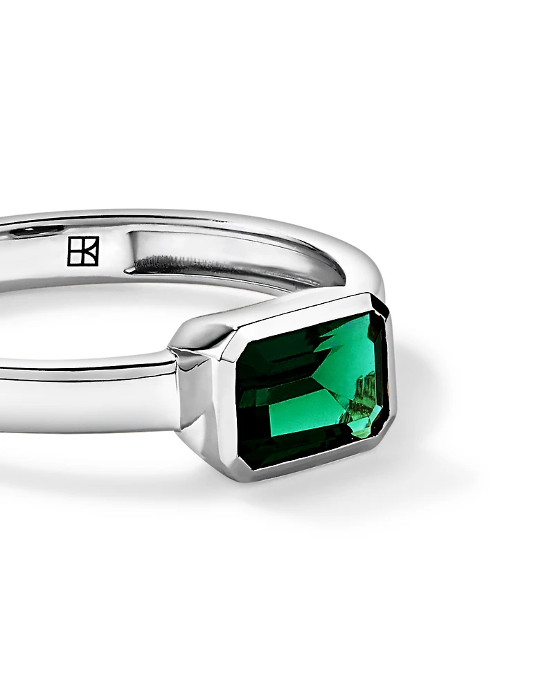 Created Emerald Bezel Ring 10kt White Gold