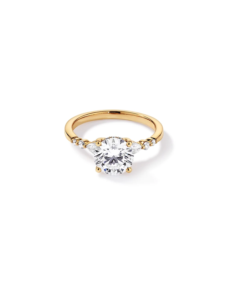 2.28 Carat TW Round Brilliant and Pear Laboratory-Grown Diamond Side Accent Ring 14kt Yellow Gold