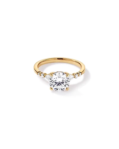 2.28 Carat TW Round Brilliant and Pear Laboratory-Grown Diamond Side Accent Ring 14kt Yellow Gold