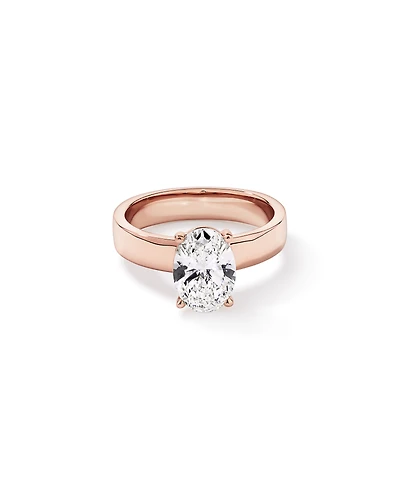 Bague solitaire en or rose 14 carats sertie d'un diamant ovale de 2,00 cultivé laboratoire