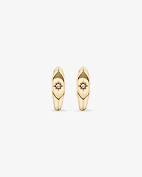 Diamond Star Accent Signet Huggie Hoop Earrings in 10kt Yellow Gold