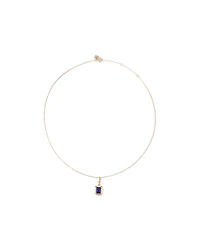 Pendentif avec Chaîne et Saphir de Synthèse Taille Émeraude en Serti Clos, Or Jaune 10 Carats