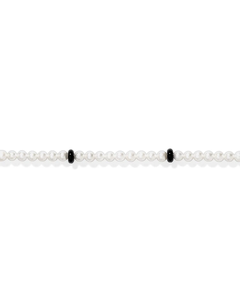 Cultured Freshwater Pearl & Onyx Necklace in Sterling Silver