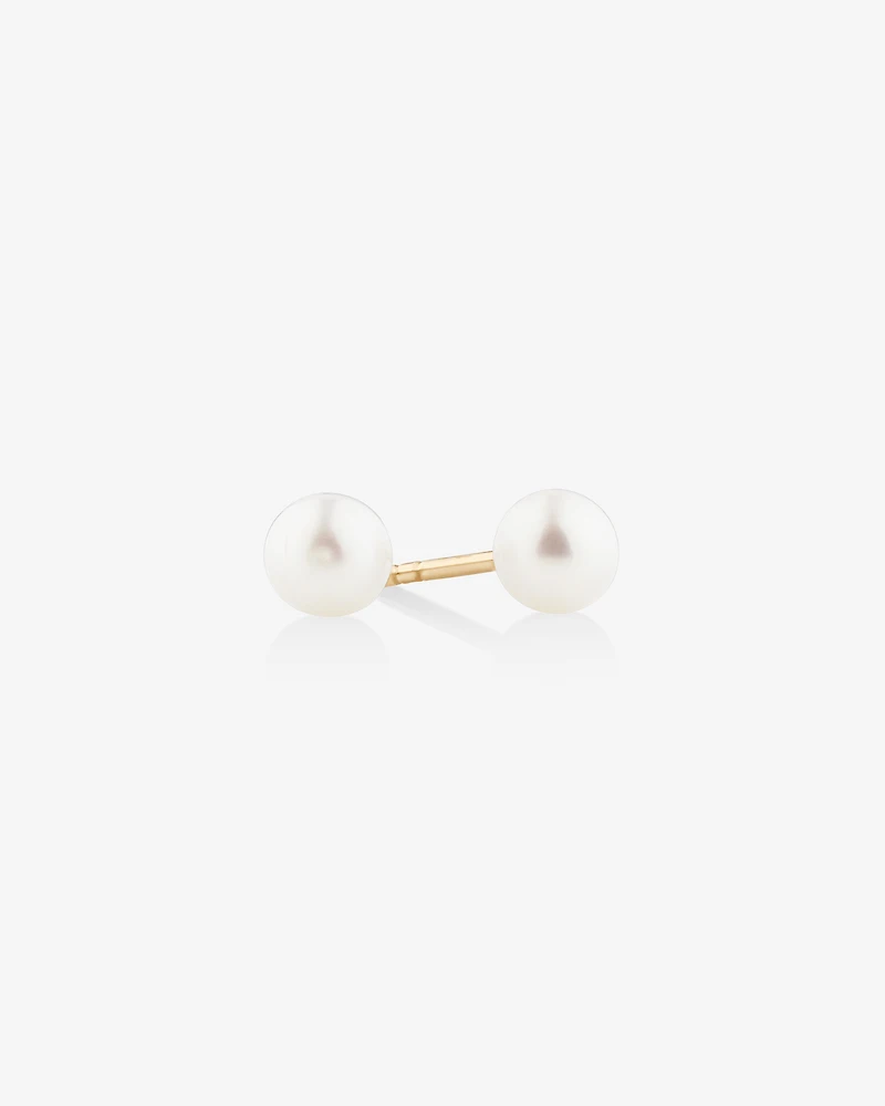 Stud Earrings with 4mm Round Cultured Freshwater Pearl in 10kt Yellow Gold