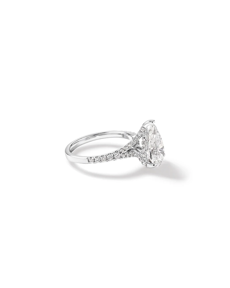 Bague de fiançailles en diamant taillé poire 3,50 carats or blanc 18 taillée