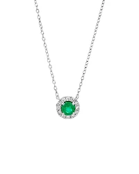 Halo Pendant with Emerald & 0.14 Carat TW of Diamonds in 10kt White Gold