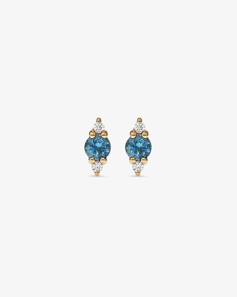 Boucles d'oreilles à topaze London Blue et diamants en or jaune 10 carats