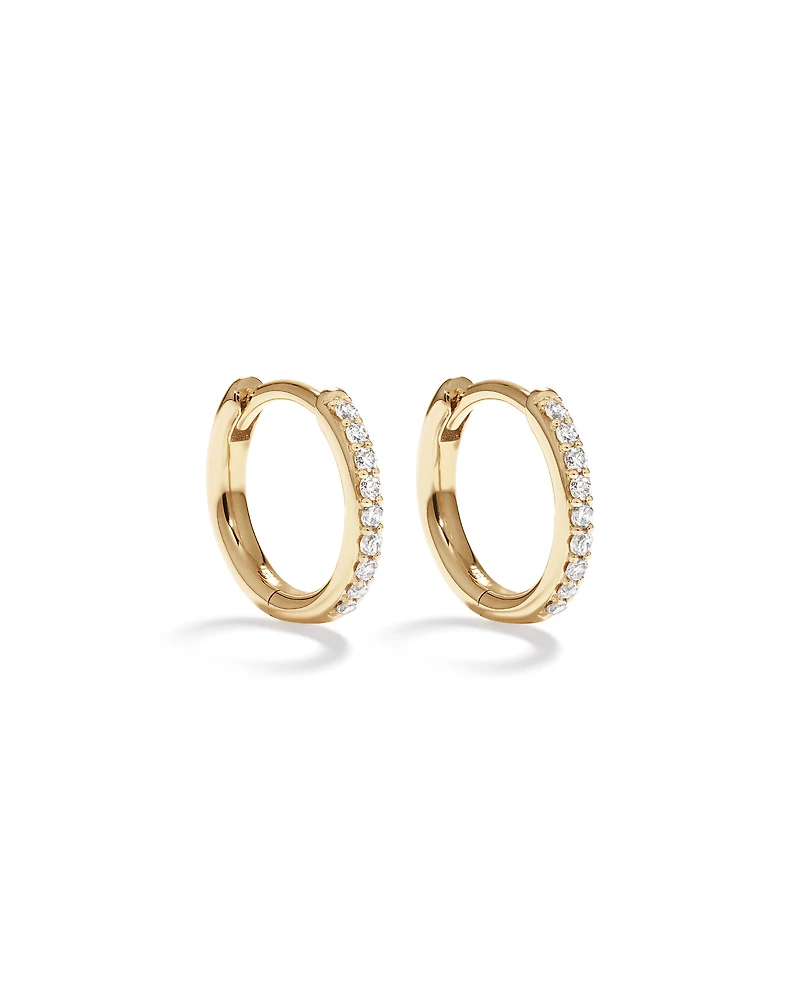 Round Brilliant Diamond Huggie Hoop Earrings in 10kt Yellow Gold