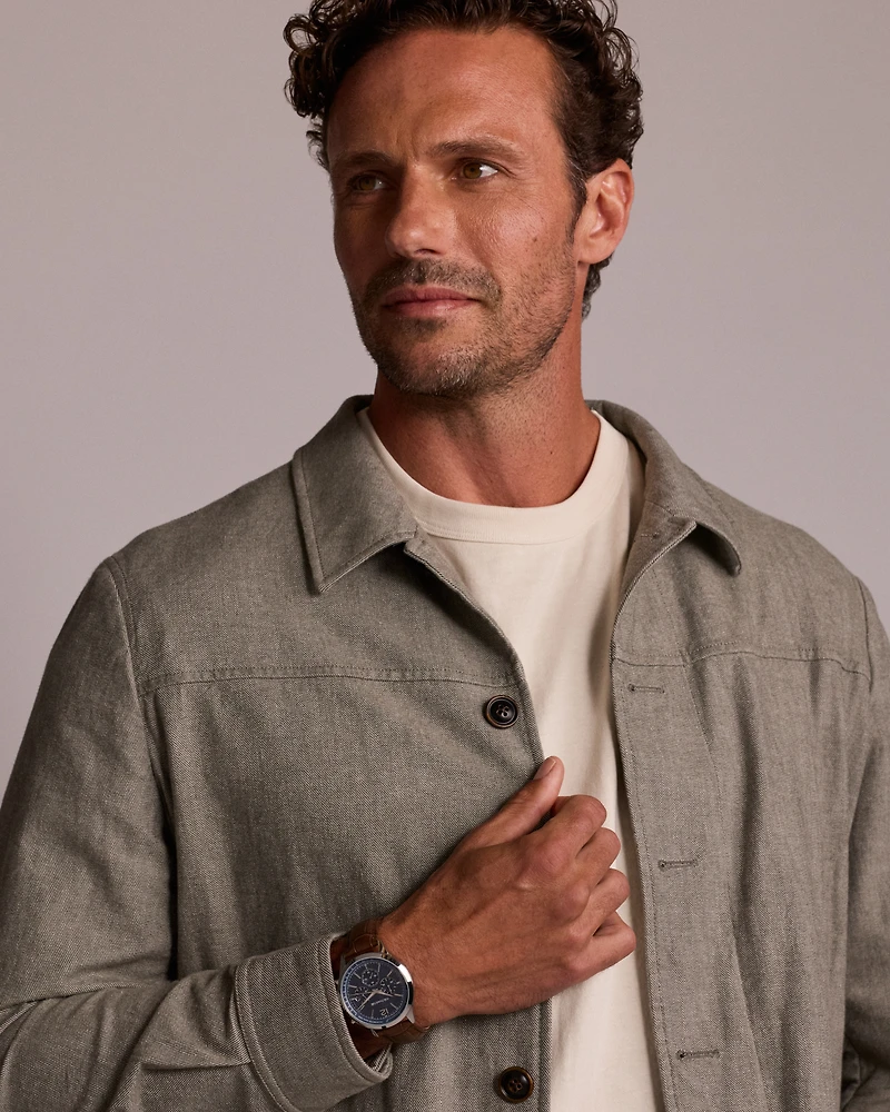 Montre chronographe en acier inoxydable et en cuir brun pour homme