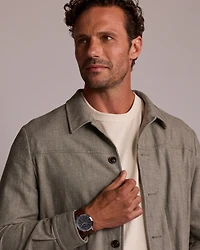 Montre chronographe en acier inoxydable et en cuir brun pour homme