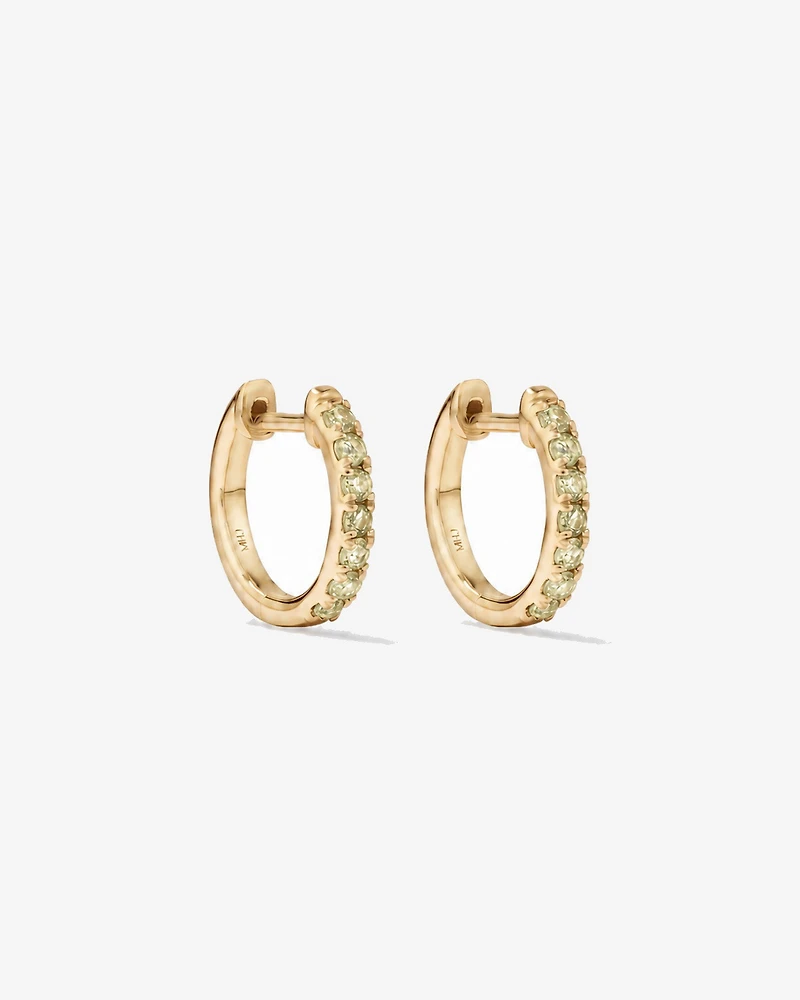 Peridot Huggie Hoop Earrings in 10kt Yellow Gold