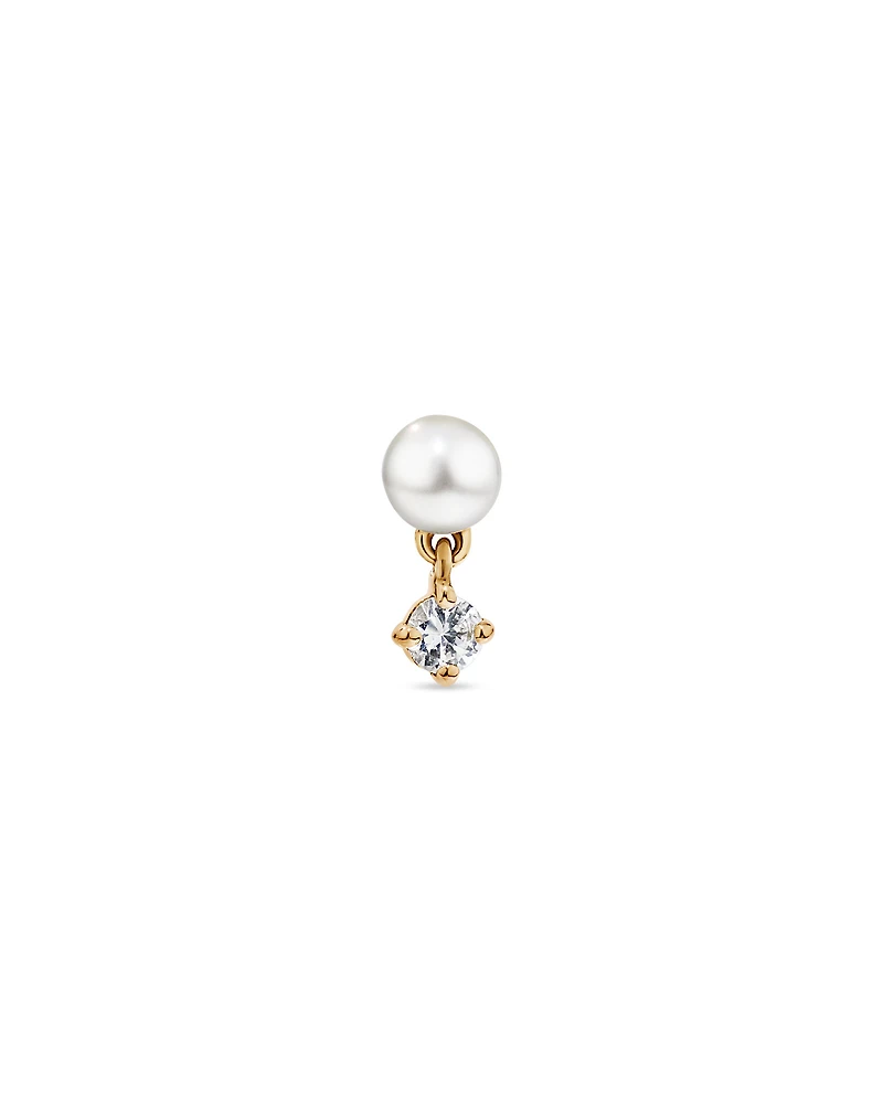 Cultured Freshwater Pearl & White Sapphire Single Helix Earring in 10kt Gold