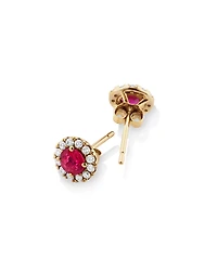 Halo Stud Earrings with Natural Ruby & 0.28 Carat TW of Diamonds in 10kt Yellow Gold