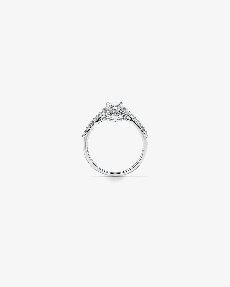 Pear Shaped Cubic Zirconia Halo and Side Accent Ring Sterling Silver