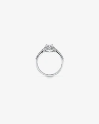 Pear Shaped Cubic Zirconia Halo and Side Accent Ring Sterling Silver