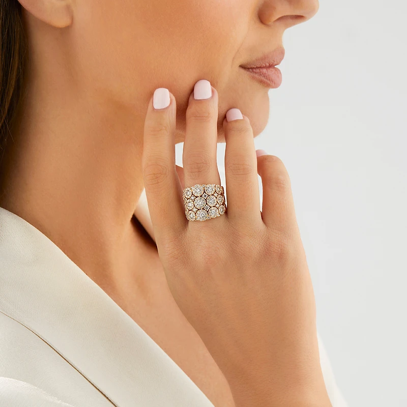 Bague à bulles à 3 rangs en or jaune 14 K avec diamants totalisant 3 ct