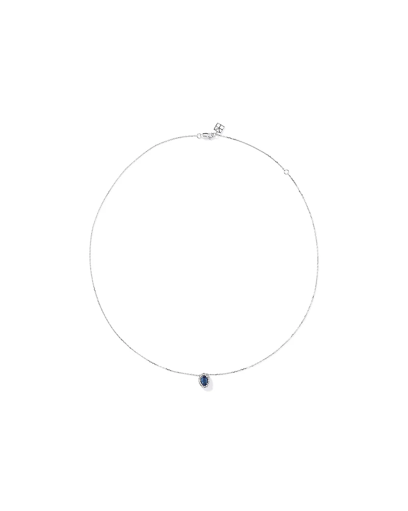Australian Sapphire & 0.09 Carat TW Diamond Halo Necklace in 10kt White Gold