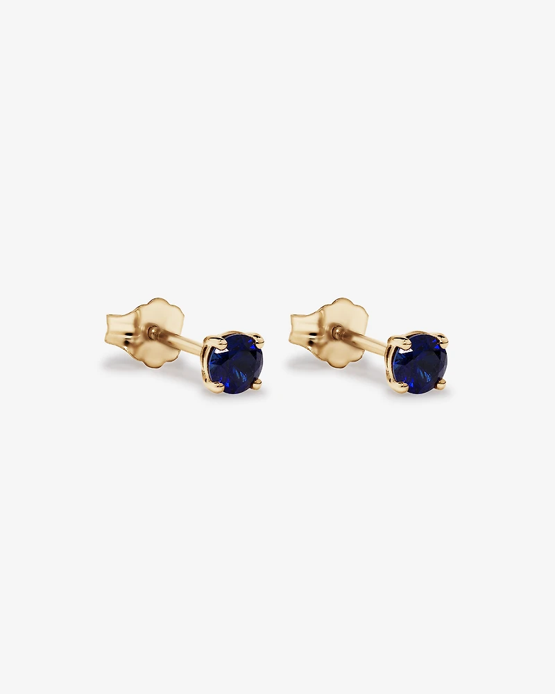Boucles d'Oreilles Clous en Or Jaune 10kt avec Saphir Bleu Créé Ronde