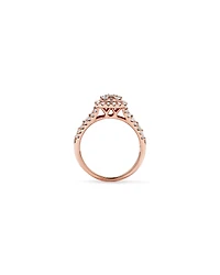 Bague en or rose 14 carats sertie de diamants ronds brillants et baguettes, pour un total 1,25 carat