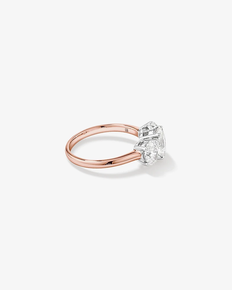 2 Carat Three Stone Oval Laboratory-Grown Diamond Engagement Ring 14kt Rose and White Gold