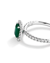 Emerald Cut Green Emerald Gemstone and 0.60 Carat TW Diamond Halo Ring in 14kt White Gold