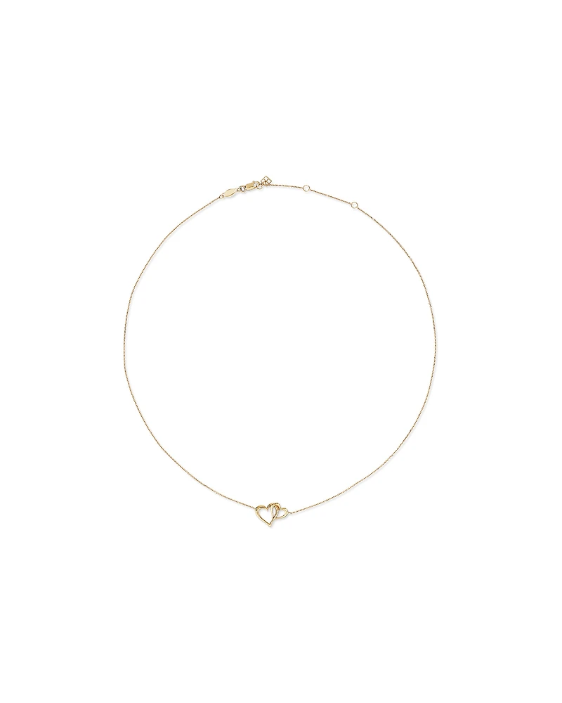 Collier Double Coeur Ouvert en Or Jaune 10 kt