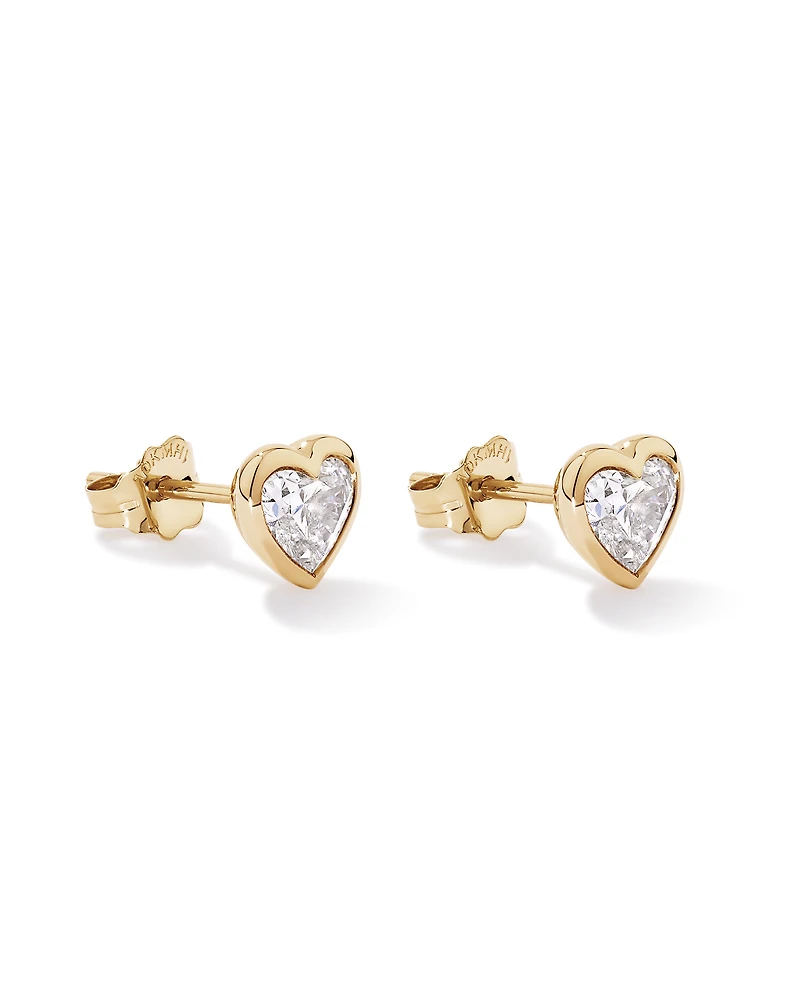 Boucles d’oreilles en diamant en forme de cœur cultivées en laboratoire 1,00 carat TW en or jaune 10 kt
