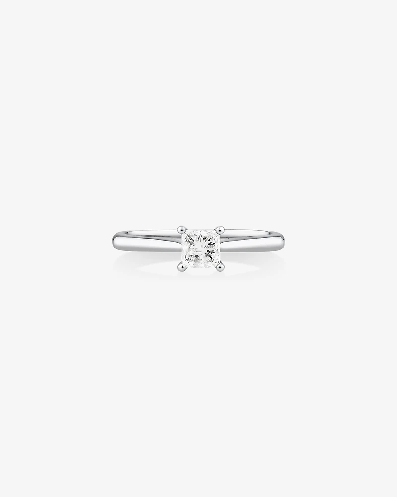 Bague de fiançailles Evermore en or blanc 14 K à diamant solitaire certifié taille princesse totalisant 0,50 ct