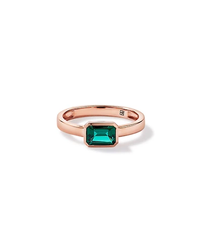 Created Emerald Bezel Ring 10kt Rose Gold