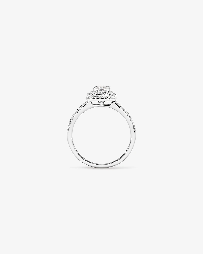 0,50 carat TW bague de fiançailles halo double avec diamant taille pie en or blanc 14 carats