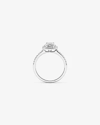 0,50 carat TW bague de fiançailles halo double avec diamant taille pie en or blanc 14 carats