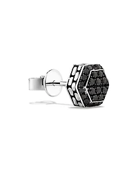 0.23 Carat TW Black Diamond Cluster Hexagon Men's Stud Earring in Oxidised Sterling Silver