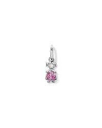 Created Pink Sapphire Girl Pendant in Sterling Silver