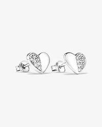 Pave Heart Stud Earrings with Cubic Zirconia in Sterling Silver