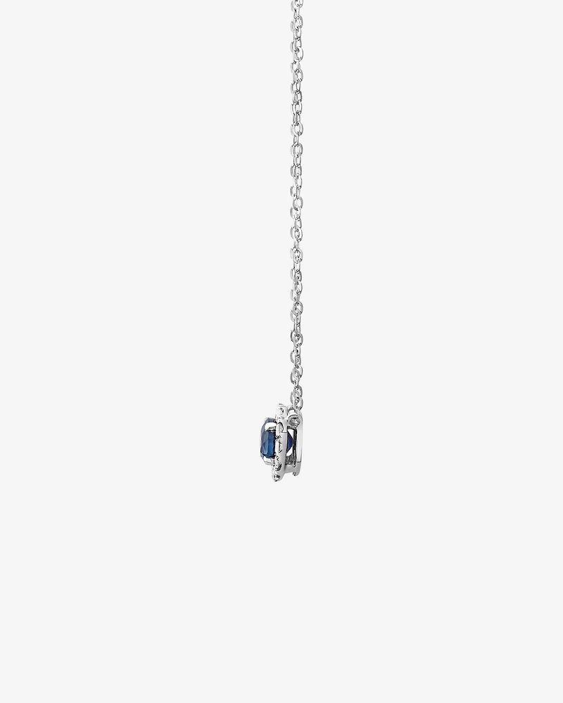 Halo Pendant with Sapphire & 0.14 Carat TW of Diamonds in 10kt White Gold