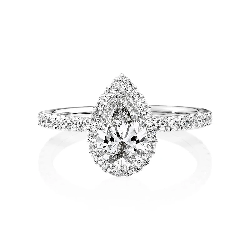 Sir Michael Hill Designer Halo Pear Engagement Ring with 1.36 Carat TW of Diamonds in 18kt White Gold
