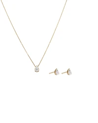 0.64 Carat TW Laboratory-Grown Diamond Pear Bezel Pendant and Earrings Box Set in 10kt Yellow Gold