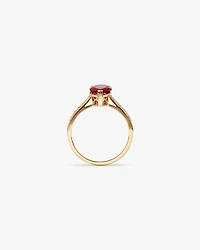 Pear Cut Red Created Ruby Gemstone and Diamond Ring in 10kt Yellow Gold