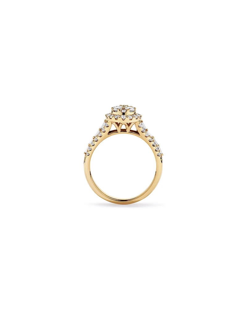1.25 Carat TW Round Brilliant and Baguette Cluster Diamond Ring 14kt Yellow Gold