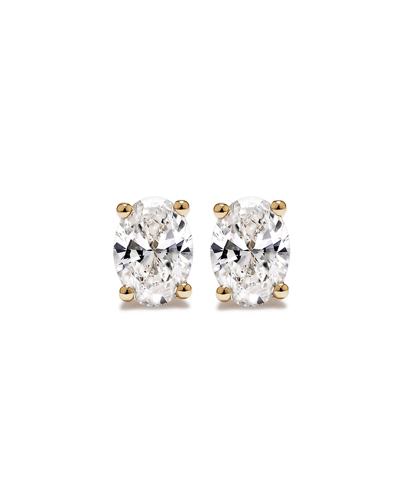 Boucles d’oreilles en diamant solitaire en diamant taillées ovales 1,00 carats en or jaune 10 carats taille ovale