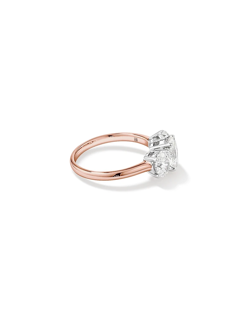 2 Carat Three Stone Oval Laboratory-Grown Diamond Engagement Ring 14kt Rose and White Gold