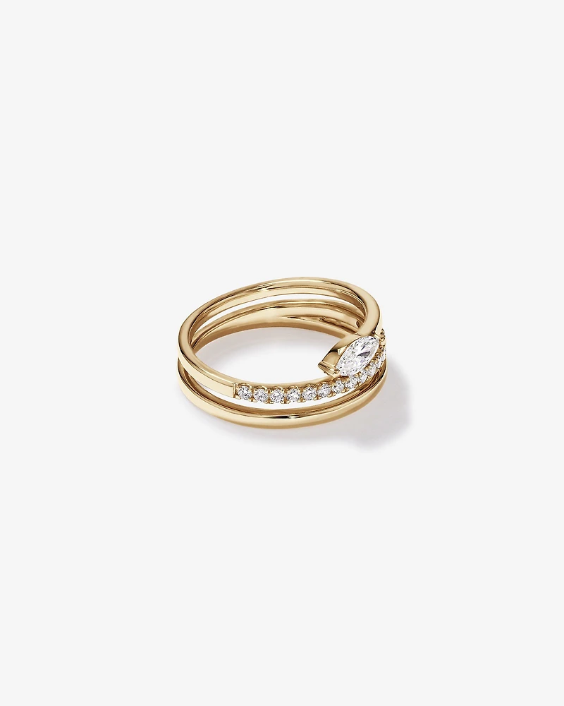 0.43 Carat TW Round Brilliant and Marquise Cut Laboratory-Grown Diamond Bypass Ring 10kt Yellow Gold