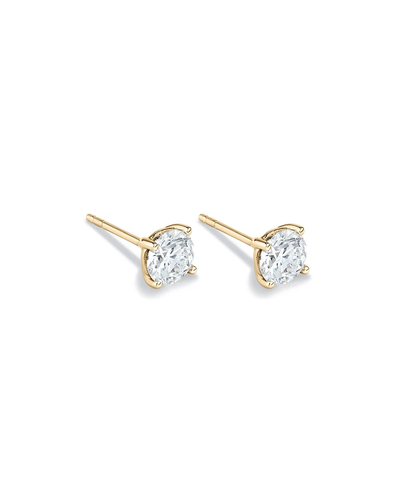 Boucles d'oreilles solitaire en or jaune 14 carats, serties d'un diamant de laboratoire de 1,00 carat (poids total)