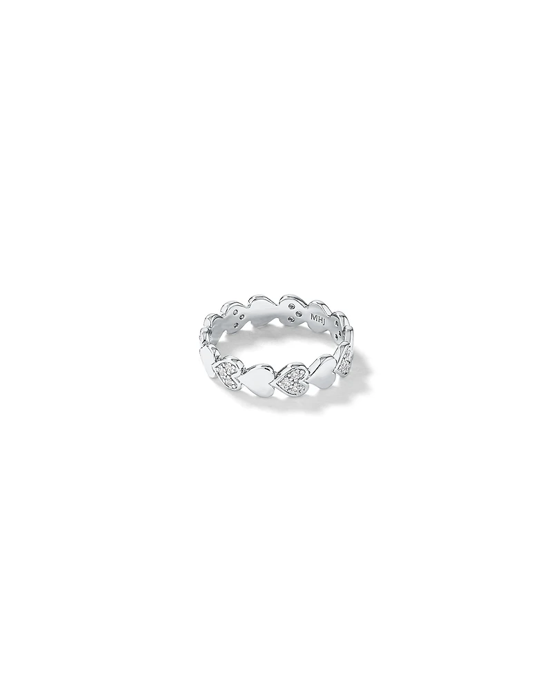 Bague Coeur Alternée en Zircon Cubique Argent Sterling